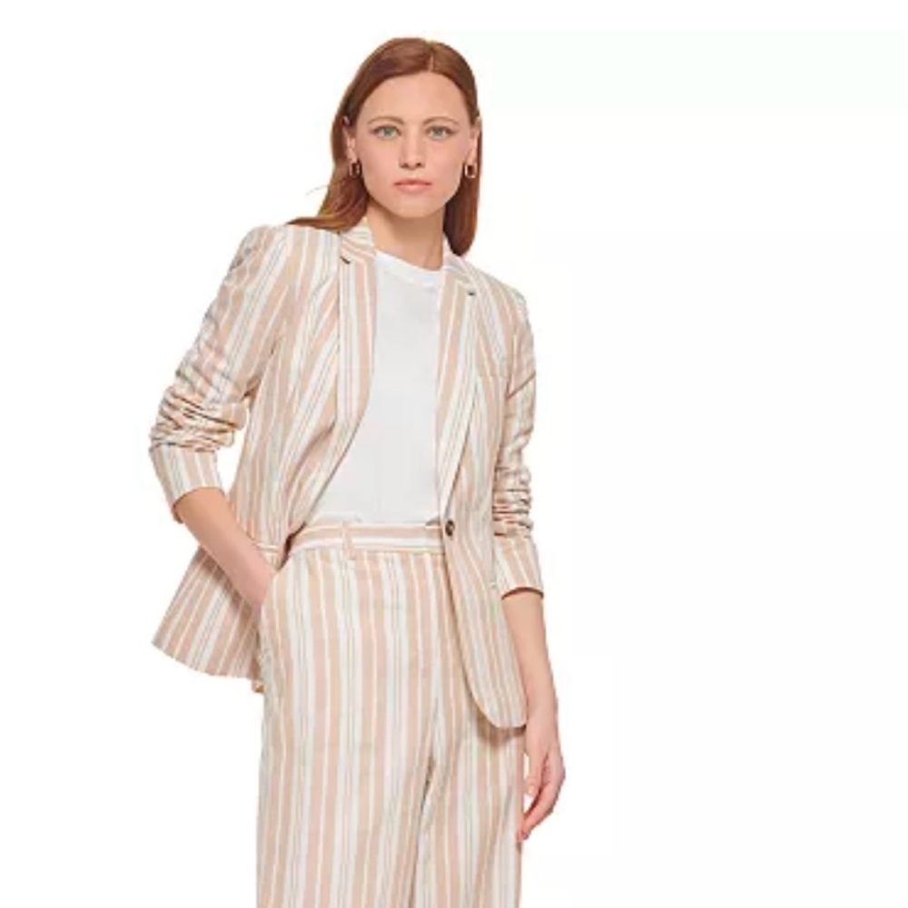 Calvin Klein	Striped linen blazer	Tan/Cream	4